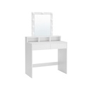 VASAGLE RDT114W01 Coiffeuse avec Miroir et Ampoules, Table de Cosmétique avec 2 Tiroirs et 3 Compartiments Ouverts, Coiffeuse pour Maquillage, Moderne, Blanc