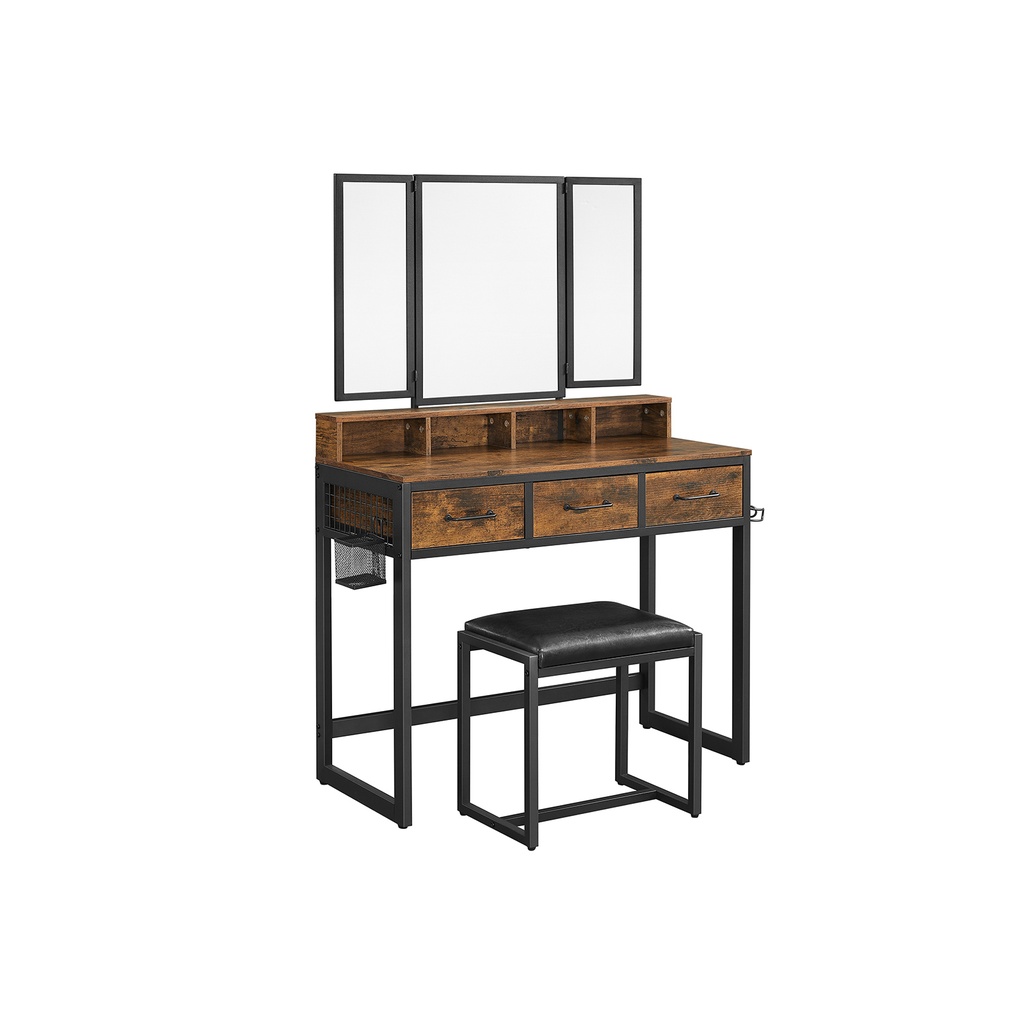 VASAGLE Coiffeuse, Marron Rustique et Noir RVT004B01