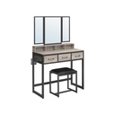 VASAGLE RVT004B02 Coiffeuse avec tabouret rembourré, triple miroir, 3 tiroirs, support sèche-cheveux, pot, style industriel, gris et noir