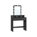 VASAGLE Coiffeuse, Lumières LED à Luminosité Réglable, Table de Maquillage avec Miroir, 2 Tiroirs et 3 Compartiments, Moderne, Noir RDT114T16