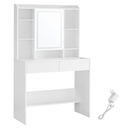VASAGLE Coiffeuse avec éclairage LED, 3 couleurs avec luminosité réglable, Coiffeuse avec miroir pour maquillage, Table cosmétique avec étagères réglables, 2 tiroirs, Moderne, Blanc RDT123T14