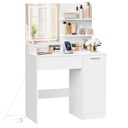 VASAGLE Collection Kailyn Coiffeuse avec miroir LED et multiprise, table de maquillage, tiroir et étagères ouvertes, armoire avec 2 étagères réglables, blanc RDT138W01