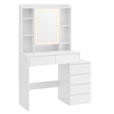 VASAGLE Collection KAILYN - Coiffeuse avec lumières LED, 40 x 98,3 x 145 cm, Bureau de maquillage moderne, Coiffeuse avec miroir, Tiroirs, Compartiments ouverts, Étagères réglables, Blanc Nuage RDT124WB01