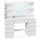 VASAGLE KAILYN Collection - Coiffeuse avec miroir LED, meuble-lavabo avec prises de courant, 9 tiroirs, 9 ampoules à intensité variable, 3 couleurs de lumière, assemblage de rail coulissant sans outil, blanc nuage RDT141WB02