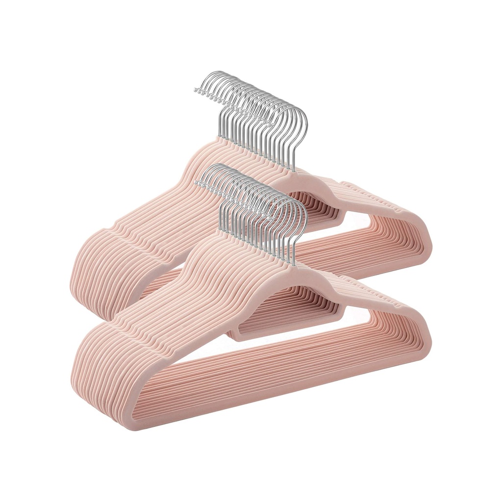 SONGMICS Velours, 50 Pièces, Cintres Antidérapants, Épaisseur 0,6 cm, Gain de Place, Crochets Pivotants à 360°, Longueur 43,5 cm, pour Manteau, Veste, Chemise, Robe, Pantalon, CRF50PK, Rose Clair, 43,5 x 0,6 x 22,5 cm
