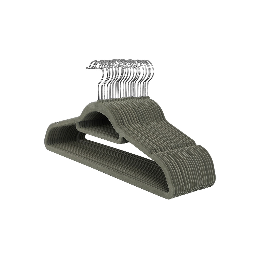 SONGMICS Cintres en Velours, Lot de 20 Cintres Antidérapants, avec Barre d'attache et Crochet Pivotant à 360°, Peu Encombrant, Épaisseur 0,6 cm, Longueur 43,5 cm, pour Robes Pantalons, Gris CRF20V