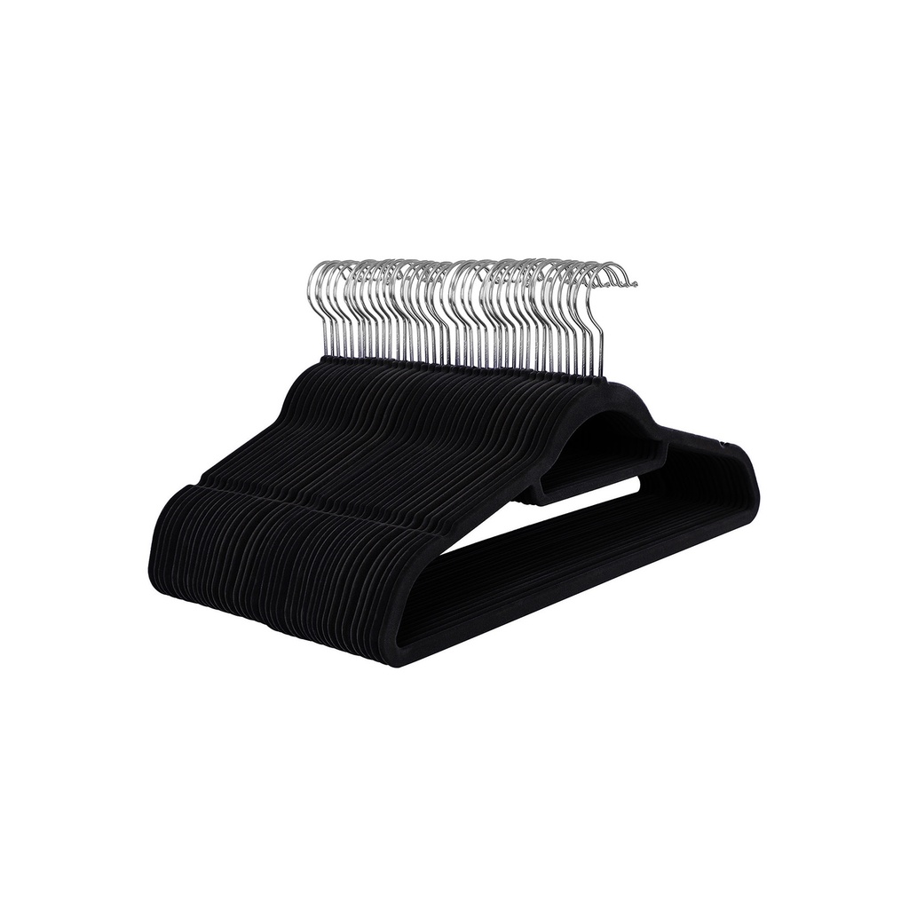 SONGMICS Cintres en Velours, Paquet de 50, Ultra Fins, Gain de Place, Cintres Antidérapants avec Organisateur de Cravates, Crochet Pivotant à 360 Degrés, Noir CRF50B