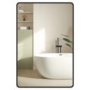 SONGMICS Miroir de salle de bain, miroir de courtoisie mural, rectangulaire, cadre en aluminium, 91 x 61 cm, avec film de sécurité, 2 options de montage, pour salon, chambre, salle de bain, noir encre LWM010BD01