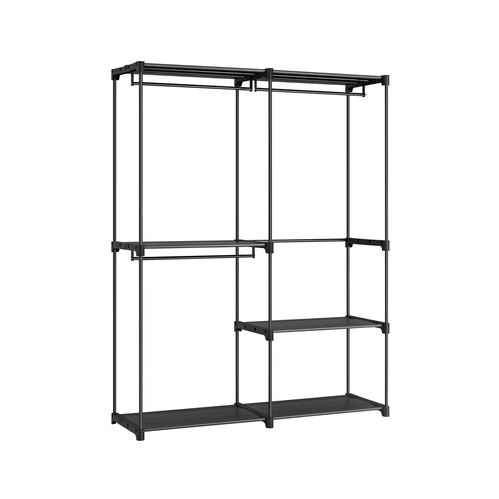 [RYG025B02] SONGMICS Armoire à vêtements, penderie portative, portant à vêtements, 43 x 138 x 182 cm, 3 tringles de suspension et étagères, grande capacité pour chambre, salon, buanderie, noir RYG025B02