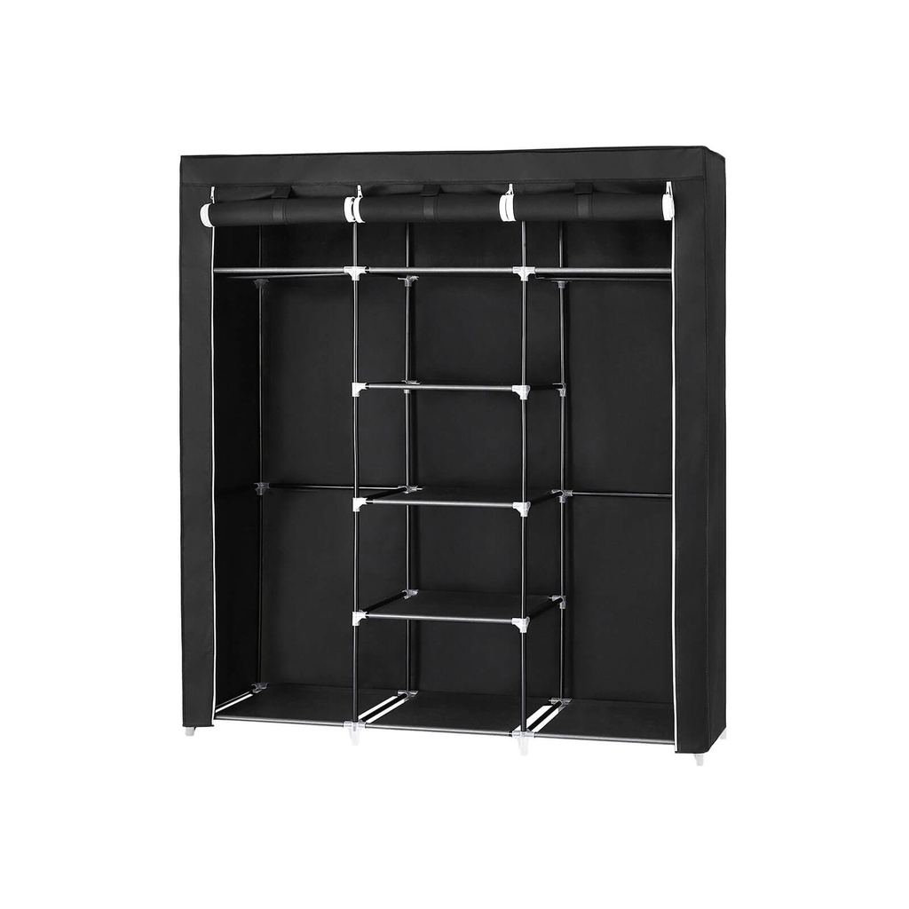 [RYG12B] SONGMICS RYG12B Armoire Pliante, Armoire en Tissu, Porte-Manteau Pliable avec 2 Tringles à Vêtements, 175 x 150 x 45 cm, Noir, Toile
