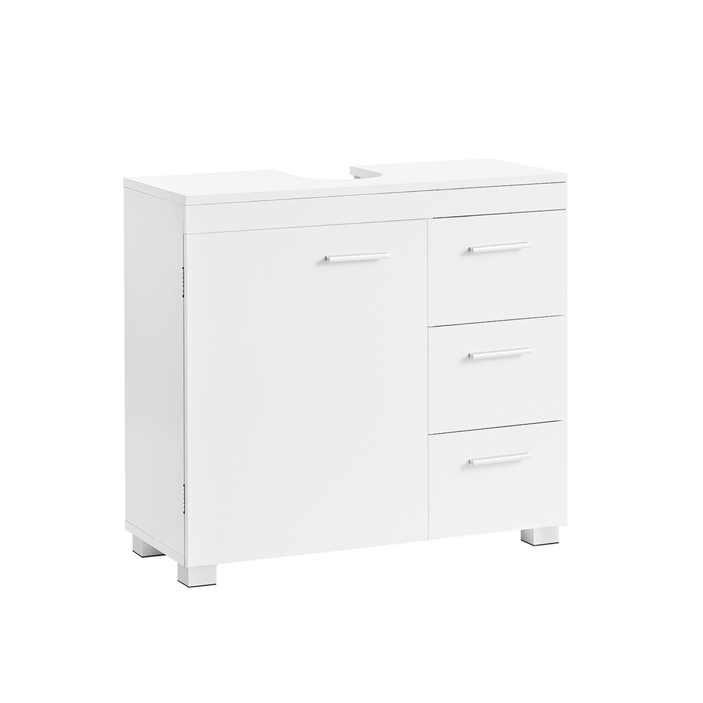 [BBK503W10] VASAGLE BBK503W10 Meuble de Salle de Bain avec 3 Grands Tiroirs, Meuble de Salle de Bain, 2 Compartiments derrière la Porte, Meuble de Salle de Bain avec Pieds, 30 x 70 x 64 cm, Blanc
