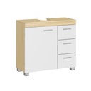 VASAGLE BBK503K01 Meuble sous-vasque avec 3 grands tiroirs, meuble de salle de bain, 2 compartiments derrière la porte, meuble de salle de bain avec pieds, 30 x 70 x 64 cm, blanc nuage/beige naturel