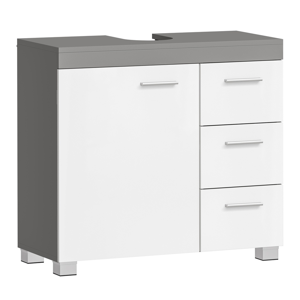 [BBK503T49V1] VASAGLE Meuble de Salle de Bain, Meuble de Salle de Bain, 3 Grands Tiroirs, 30 x 70 x 64 cm, Meuble de Salle de Bain, 2 Compartiments Derrière la Porte, Meuble de Salle de Bain avec Pieds, Blanc Nuage-Gris Ciment BBK503T49