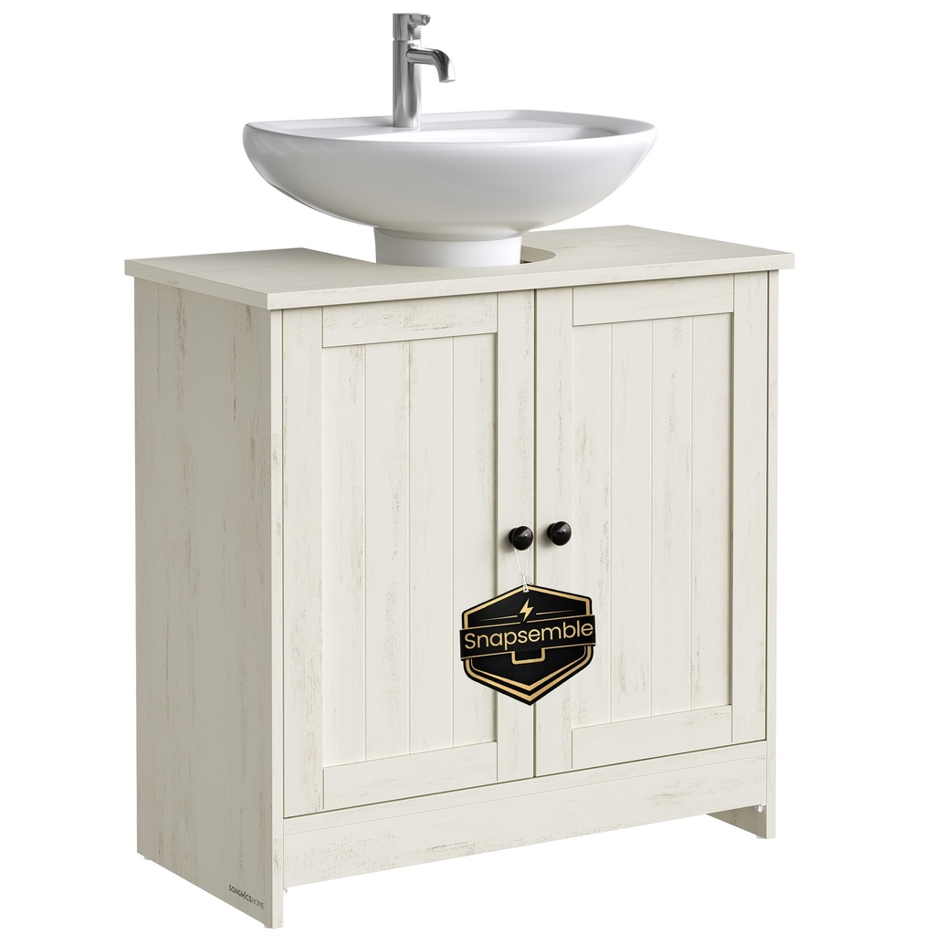 [BBC223WJ01] SONGMICS HOME Meuble sous lavabo de Salle de Bain, Montage Ultra Rapide sans Outil, Meuble de Rangement sur Pied avec étagère réglable, pour lavabos avec/sans Piédestal, Blanc Rustique BBC223WJ01