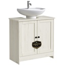SONGMICS HOME Meuble sous lavabo de Salle de Bain, Montage Ultra Rapide sans Outil, Meuble de Rangement sur Pied avec étagère réglable, pour lavabos avec/sans Piédestal, Blanc Rustique BBC223WJ01