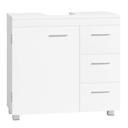Meuble de rangement de salle de bain avec tiroirs, meuble sous lavabo avec compartiments et pieds, pour vasque sur pied, blanc