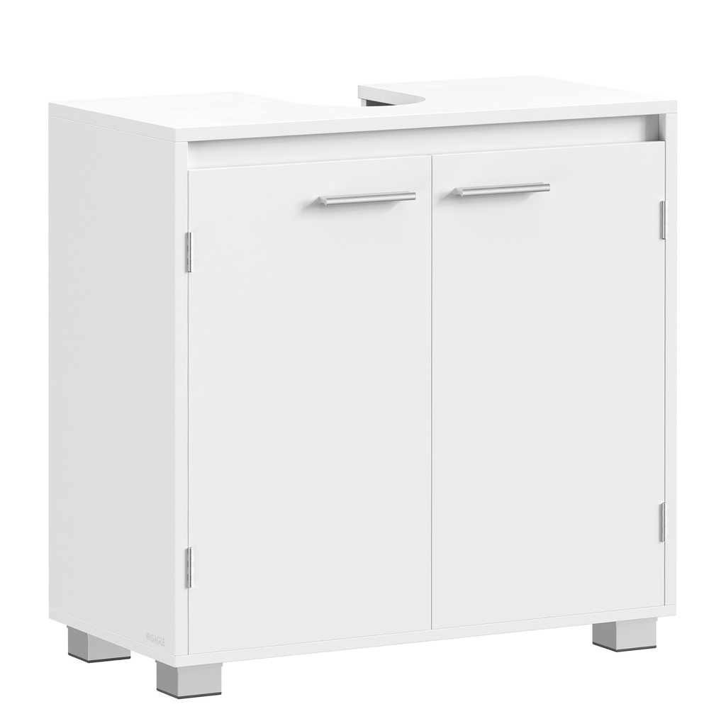[BBK506W01] VASAGLE BBK506W01 Meuble de Rangement sous évier 2 Compartiments derrière la Porte s'adapte à Divers lavabos avec Pieds 30 x 60 x 60 cm Blanc Nuage