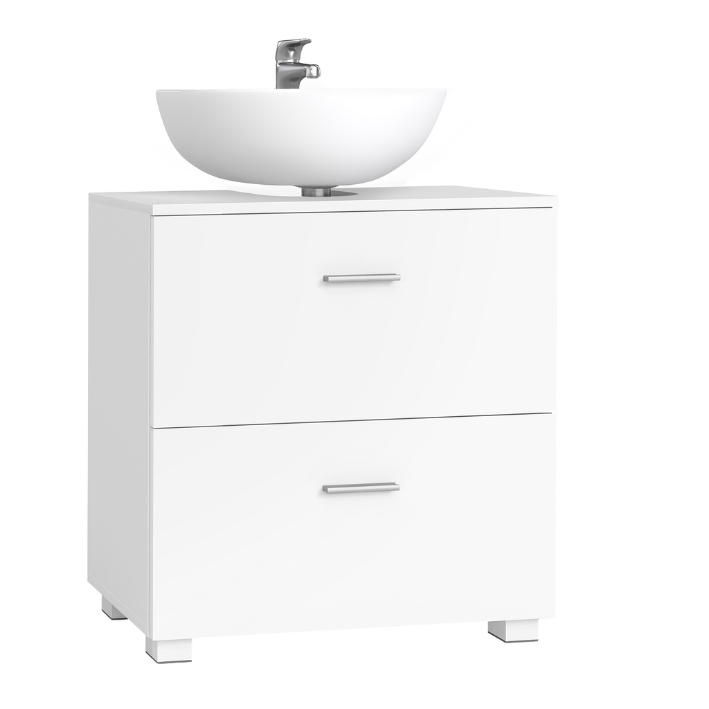 [BBK520WB01] VASAGLE Custos Collection BBK520WB01 Meuble sous Lavabo avec 2 Grands Tiroirs, Meuble de Salle de Bain, Pieds Hauts, pour Lavabo sans Colonne, 30 x 60 x 63,8 cm, Blanc Nuage