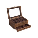SONGMICS Boîte à montres avec 8 emplacements, boîtier de montre en bois à 2 niveaux avec grand couvercle en verre, coussins de montre, doublure en velours, boîte à bijoux, cadeau pour les proches, noyer rustique JOW008K01