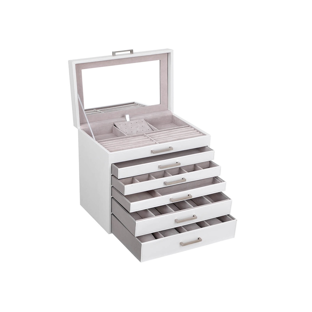 [JBC138] SONGMICS Boîte à Bijoux, Organisateur de Bijoux, Grande Boîte à Bijoux, avec 6 Couches et 5 Tiroirs, Blanc JBC138