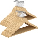 SONGMICS Lot de 30 cintres en bois, cintres fins en bois, encoches au niveau des épaules, cintres pour pantalons, crochet rotatif à 360°, bois de bouleau, pour bretelles et vestes, couleur naturelle CRW030K01