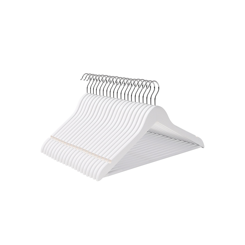 [CRW03W-20] SONGMICS Cintres en Bois, Lot de 20, Cintres, Cintres, avec Encoches aux Épaules, Barre de Pantalon Antidérapante, Crochet Pivotant à 360°, pour Costumes, Chemises, Manteaux, Blanc et Argent CRW03W-20