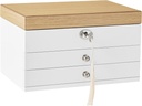 SONGMICS Boîte à Bijoux, Organisateur de Bijoux à 3 Niveaux avec Grand Miroir, 2 Tiroirs, Verrouillable, Cadeau pour les Proches, pour Bagues, Boucles d'Oreilles, Bracelets, Colliers, Couleur Blanc et Grain de Bois JOW15WNV1