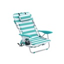 SONGMICS Chaise de plage, chaise de camping pliante, chaise d'extérieur portable, à transporter comme un sac à dos, avec dossier réglable, appui-tête, accoudoir, 2 poches latérales, vert et blanc GCB62JW