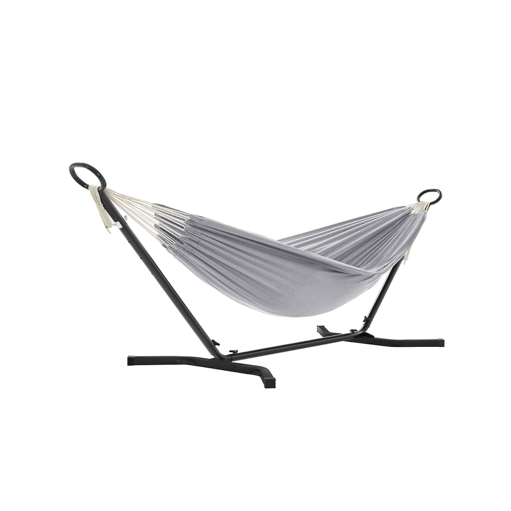 [GHS001G01] SONGMICS Hamac avec support, hamac 210 x 150 cm, 5 hauteurs réglables, hamac portable avec structure en métal, capacité de charge 240 kg, terrasse, jardin, cour, support noir et hamac gris GHS001G01