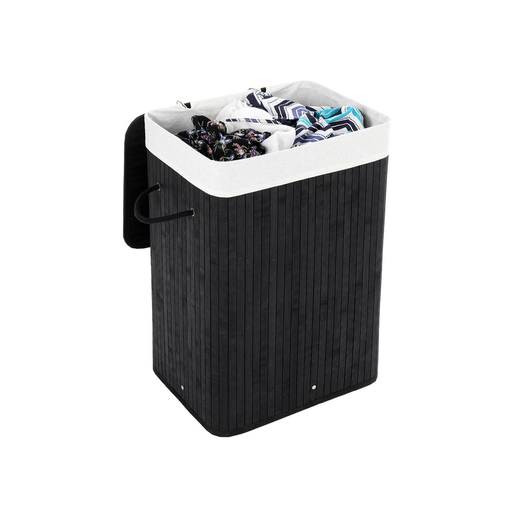 [LCB10B] SONGMICS Panier à Linge en Bambou, Panier à Linge Pliable 72 L, Panier de Rangement Rectangulaire avec 3 Poignées, 40 x 30 x 60 cm, Noir LCB10B