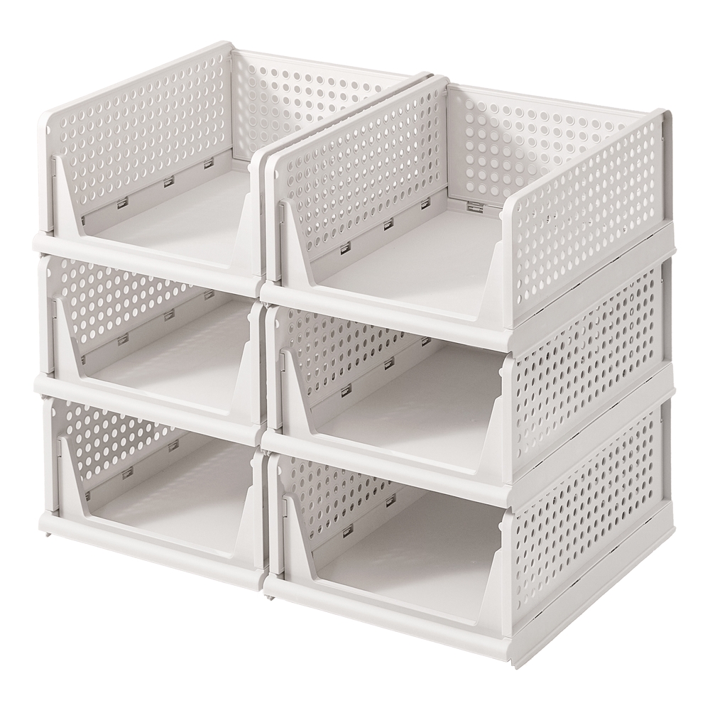 [LPC600WZ01] SONGMICS Organisateur de Rangement pour Armoire, Lot de 6, Paniers Coulissants Pliables Empilables, 33 x 43 x 18,5 cm, Blanc