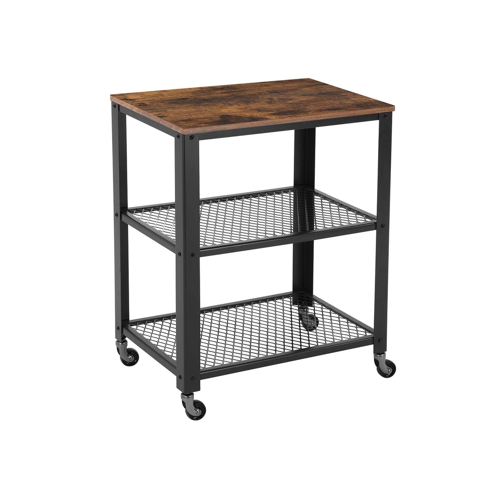 [LRC78X] VASAGLE Chariot de Service, Chariot Utilitaire Roulant de Cuisine Industrielle, Organisateur de Rangement Robuste, Roues, pour Cuisine et Salon, Marron Rustique LRC78X