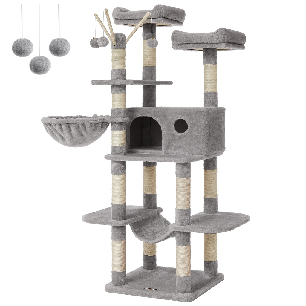 [PCT087W01] FEANDREA Arbre à Chat, Condo pour Chat XXL, 164 cm, Gris Clair PCT087W01