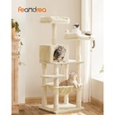 FEANDREA Arbre à Chat, Tour à Chat Stable, 2 Perchoirs en Peluche, 143 cm, Beige PCT15BE