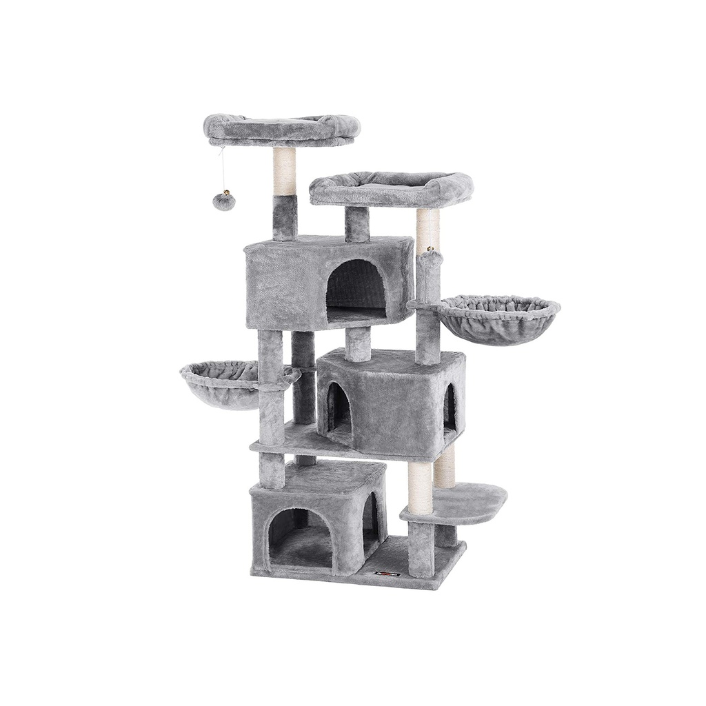 [PCT98W] FEANDREA Grand arbre à chat avec 3 grottes à chat, tour à chat 164 cm, gris clair PCT98W