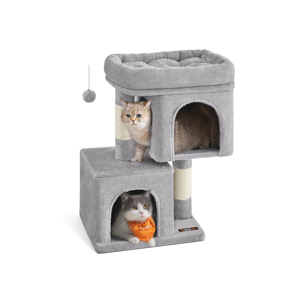 [PCT611W01] Feandrea Arbre à Chat, Tour à Chat 67 cm, S, Condo pour Chatons jusqu'à 3 kg, Grand Perchoir à Chat, 2 Grottes pour Chat, Griffoir, Gris Clair PCT611W01