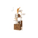 Feandrea Arbre à chat avec bac à litière, hauteur 185 cm, arbre à chat, plateforme, coussin lavable, marron vintage PCT116X01