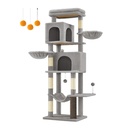 Feandrea Grand arbre à chat, tour à chat de 175 cm de haut, condo pour chat à plusieurs niveaux avec 2 grottes, 2 paniers, 5 griffoirs, auto-toiletteur, perchoir, hamac, pour chats d'intérieur, gris tourterelle PCT182G01