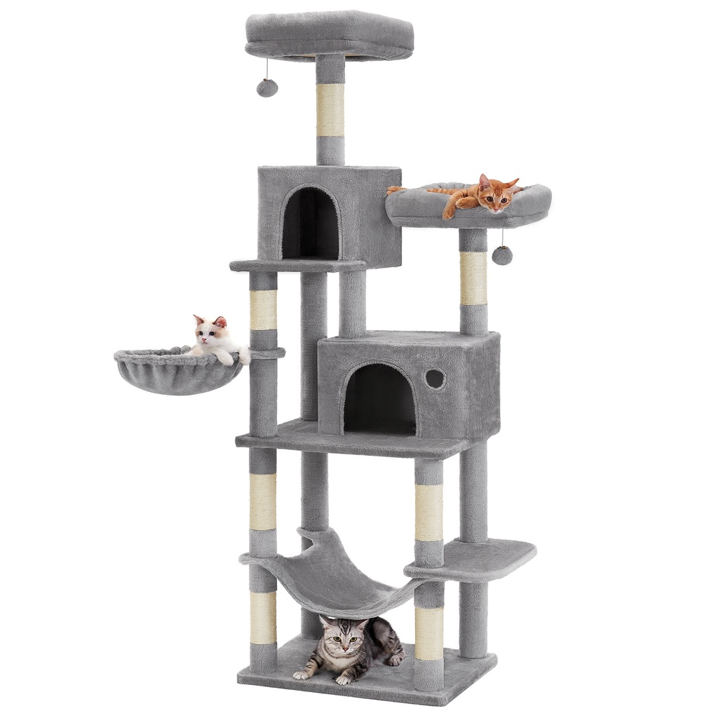 [PCT196W01V1] FEANDREA PCT196W01 Tour pour chat, tour fine pour chats, grands chats, stationnaire, gain de place, escalade facile, grand hamac, élimine le manque d'exercice, plusieurs têtes de 199 cm de hauteur