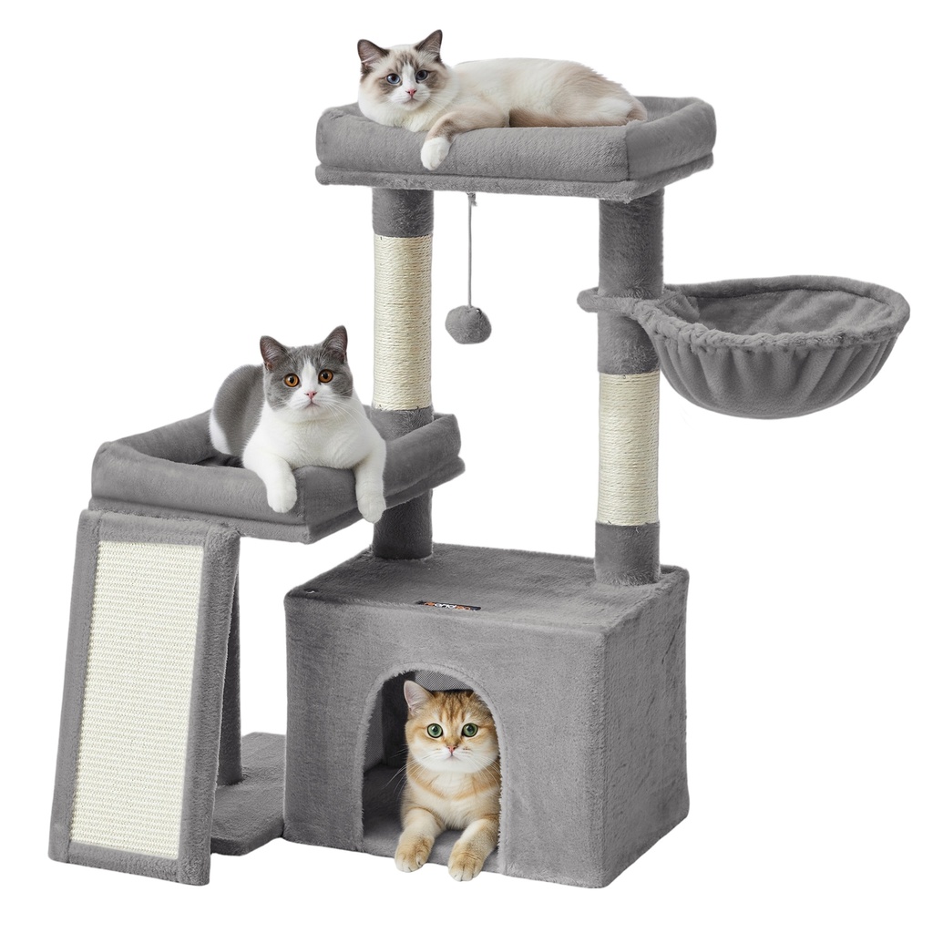 [PCT013GD01] Feandrea Arbre à chat, tour à chat avec 2 grands lits, griffoirs et rampe, 85,8 cm de haut, gris tourterelle PCT013GD01