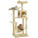 Feandrea Arbre à chat, tour à chat de 140 cm, condo en peluche à plusieurs niveaux avec 4 griffoirs, 2 perchoirs, hamac, grotte, beige UPCT161M01