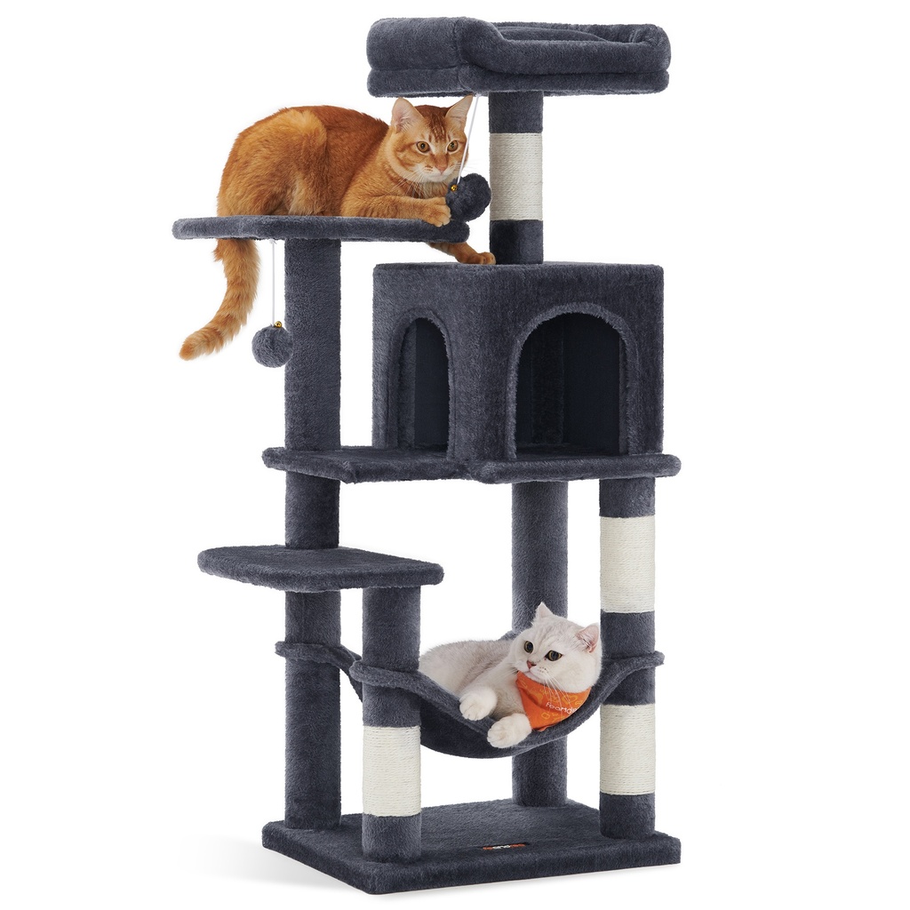 [PCT261G01] Feandrea Arbre à chat, tour à chat de 44,1 pouces, condo en peluche à plusieurs niveaux avec 4 griffoirs, 2 perchoirs, hamac, grotte, gris fumé UPCT261G01