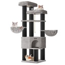 Feandrea Grand arbre à chat, tour à chat à plusieurs niveaux, XXL, 55 x 55 x 186,7 cm, poteaux en sisal de 11 cm de diamètre, Maine Coons, gris tourterelle et noir encre PCT008G02