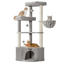Feandrea Arbre à Chat Tour, 48,5 x 48,5 x 140,7 cm, Condo pour Chat avec Grande Grotte, Grands Perchoirs, Griffoirs, Pompons, Panier, Tourterelle Gris PCT009G01