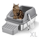 Feandrea Bac à litière pour chat en acier inoxydable, bac à litière haut avec dessus ouvert, marche, pelle, brosse, pour chats jusqu'à 15 kg, gris ardoise PPT008GN01