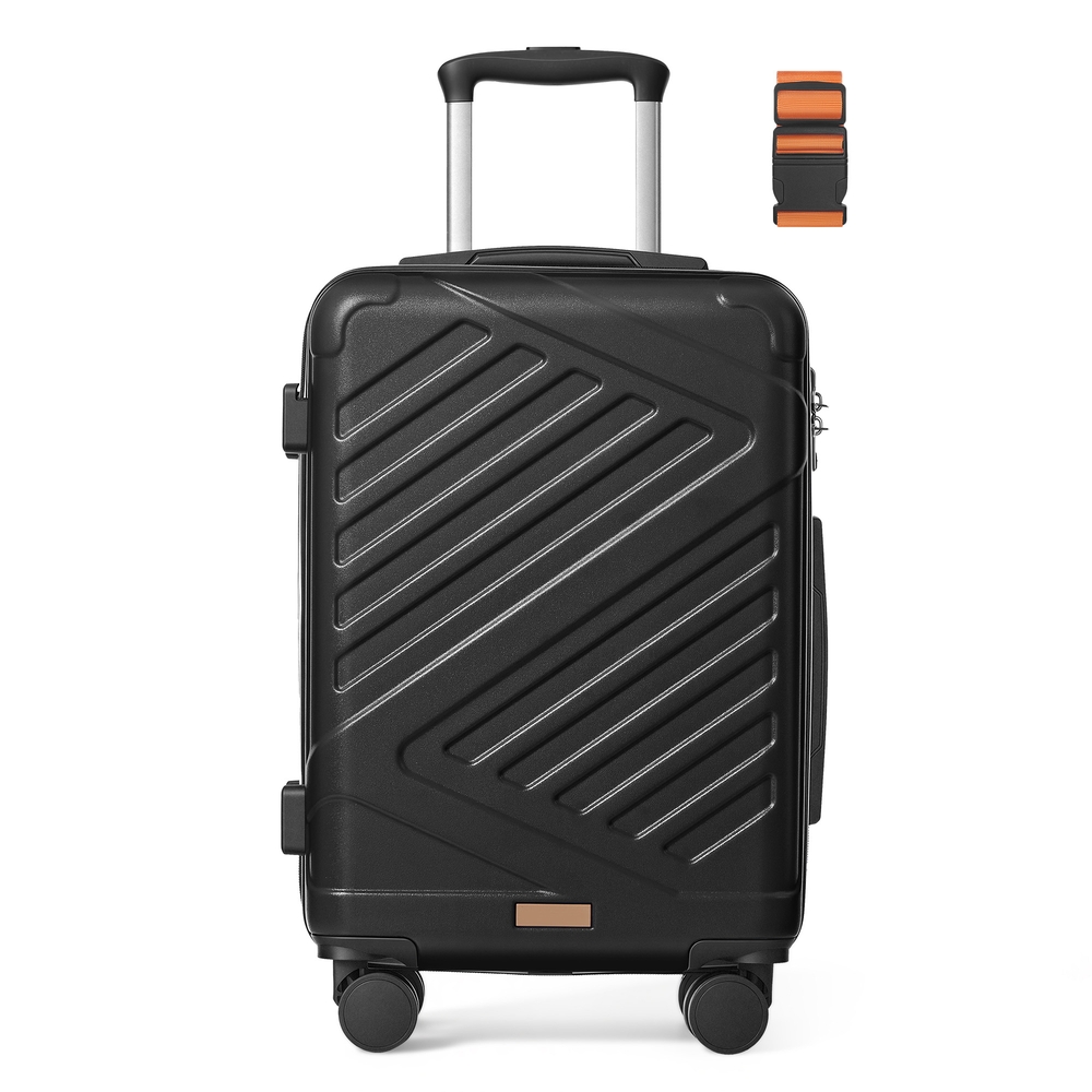 [RLP001B101] SONGMICS Valise Rigide, Chariot à Bagages ABS avec Serrure TSA, 4 Roues Doubles, Valise de Voyage avec Sangle, Valise Cabine 55 cm, Noir Encre RLP001B101